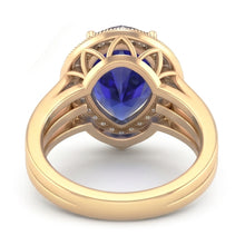 Afbeelding in Gallery-weergave laden, Dubbele Halo Ring Triple Shank Ceylon Saffier &amp; Diamanten 4 Karaat
