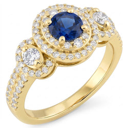 Dubbele Halo Ronde Saffier Ring Pave Set Diamanten 4,50 Karaat