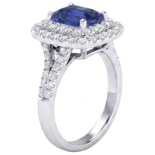 Afbeelding in Gallery-weergave laden, Dubbele Halo Trouwring Smaragd Blauwe Saffier &amp; Diamanten 4 Karaat
