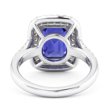 Afbeelding in Gallery-weergave laden, Dubbele Halo Trouwring Smaragd Blauwe Saffier &amp; Diamanten 4 Karaat
