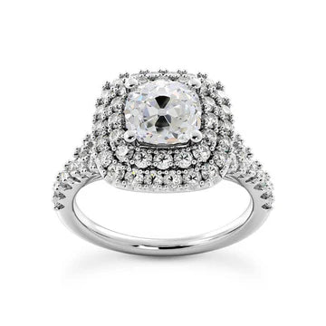 Dubbele Halo-Ring Met Accenten Kussen Old Mine Cut Echt Diamonds 5 Karaat