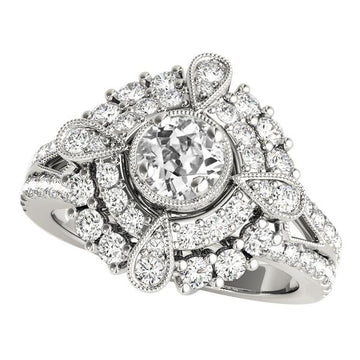 Dubbele Halo Fancy Ring Old Mine Cut Echt Diamond Split Shank 4,50 Karaat