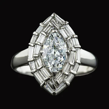 Dubbele Halo Ring Baguette & Marquise Old Miner Echt Diamond 5,50 Karaat