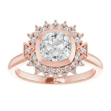 Dubbele Halo Ring Oude Mijnwerker Echt Diamanten Bezel Set 5 Karaat Bloem Stijl