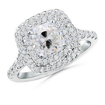 Dubbele Halo Trouwring Kussen Old Mine Cut Echt Diamond 3 Karaat