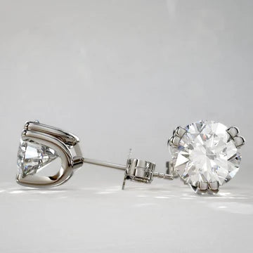 Dubbele Prong Set 3 Karaat Ronde Geslepen Echt Diamanten Oorknopjes Wit Goud