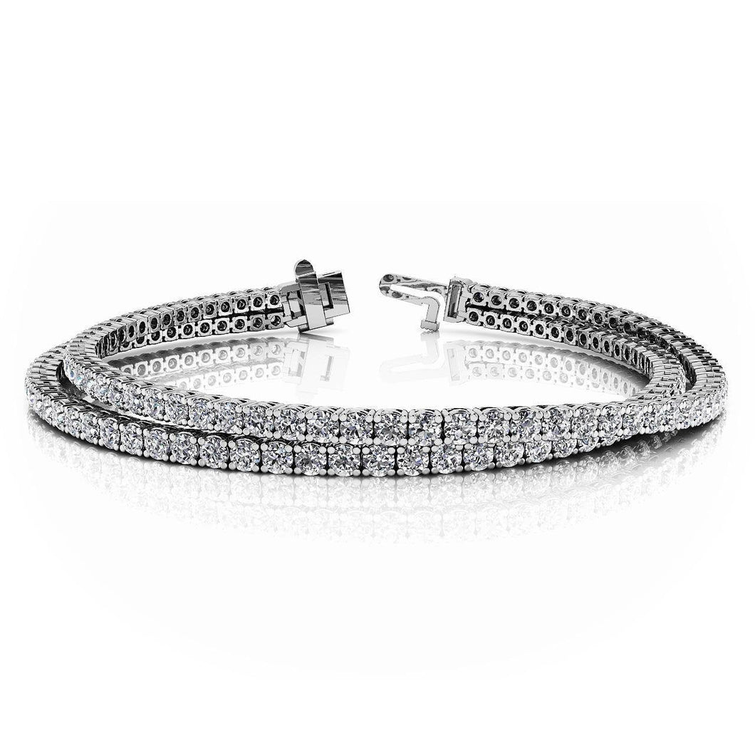 Dubbelstrengs Flexibele 8 Ct Ronde Geslepen Echt Diamanten Armband Witgoud