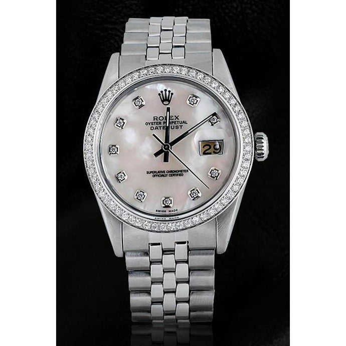 Dweil diamanten wijzerplaat rand Rolex Datumjust herenhorloge Roestvrij staal SNELLE INSTELLING
