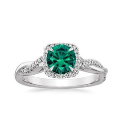 Eagle Claw Prongs Green Emerald Solitaire met accenten Diamond Ring