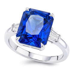 Eagle Claws IGI GECERTIFICEERDE Diamanten Ring Prong Gezet Radiant Blauwe Saffier 7 Ct Goud 14K