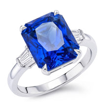Afbeelding in Gallery-weergave laden, Eagle Claws IGI GECERTIFICEERDE Diamanten Ring Prong Gezet Radiant Blauwe Saffier 7 Ct Goud 14K
