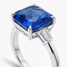 Afbeelding in Gallery-weergave laden, Eagle Claws IGI GECERTIFICEERDE Diamanten Ring Prong Gezet Radiant Blauwe Saffier 7 Ct Goud 14K
