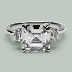 Ring met 3 Stenen, Adelaarsklauw Zetting, Asscher & Trapezium Geslepen, Echte Natuurlijke uit de aarde gewonnen Diamant Nieuw