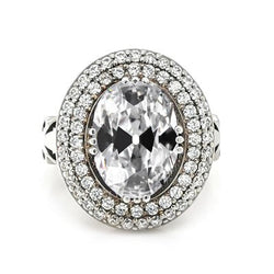 Dubbele Halo Ring Ovaal Oud Slijpsel Natuurlijke uit de aarde gewonnen Diamant Drievoudig Prong Gezet 8 Karaat