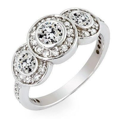 Echt Halo Ring Old Mine Cut Diamond 3 Stone Style Bezel Set 5 Karaat goud