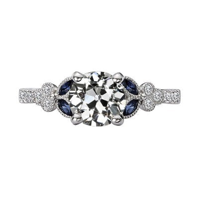 Echt Old Miner Diamond & Marquise Blue Sapphire Ring Vintage stijl 4 karaat