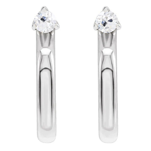 Echt Open Hoepel Diamanten Oorbellen 2 Karaats Solitaire Oude Mijnwerker wit Goud 14K