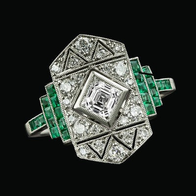 Echt Oude Mijnwerker Diamant & Smaragd Ring Bezel Set Asscher 4.25 Karaat