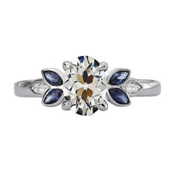 Echt Ovale Old Cut Diamond & Marquise Blue Sapphires Ring 6,50 karaat