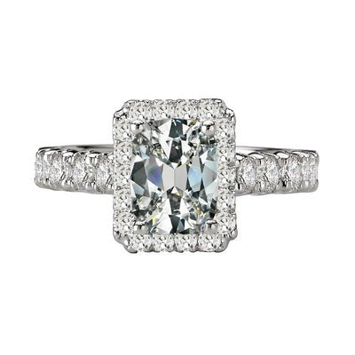 Echt Ovale Old Mine Cut Diamond Halo Ring met accenten 9,50 karaat goud