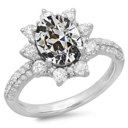 Ovale Oude Mijnwerker Echte Natuurlijke uit de a aarde gewonnen Diamanten Halo Ring Pavé Gezette Bloem Stijl 11.50 Karaat
