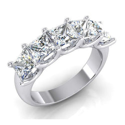 Echt Prinses Diamanten Ring 5 Steen Goud Halve Eeuwigheid Band U Prong 3 karaat