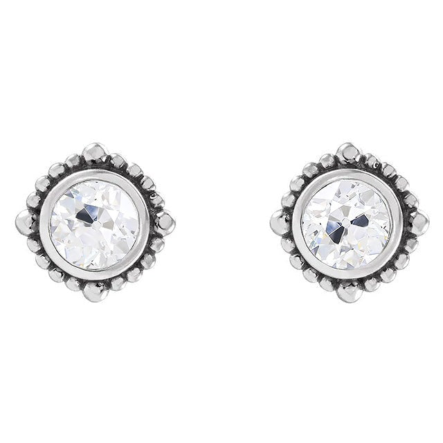Echt Solitaire Diamanten Studs ronde Oude Mijnwerker 3 Karaat push-backs Bezel set