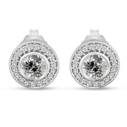 Echt Vrouwen Diamond Halo Stud Oorbellen Bezel Set Old Miner 6 karaat