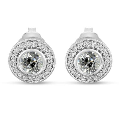 Echt Vrouwen Diamond Halo Stud Oorbellen Bezel Set Old Miner 6 karaat