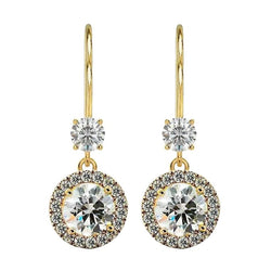 Echt Diamant Halo Drop Dangle Oorbellen Leverbacks 4.80 Karaat Geel Goud 14K