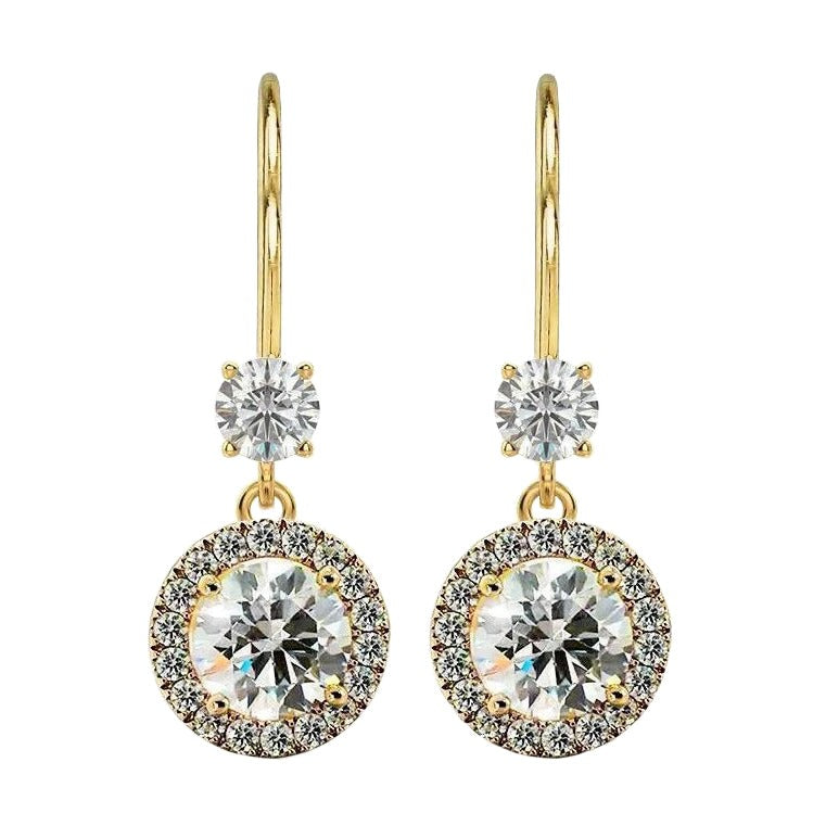 Echt Diamant Halo Drop Dangle Oorbellen Leverbacks 4.80 Karaat Geel Goud 14K