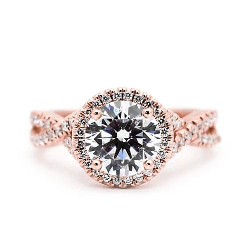 Echt Diamant Halo Verlovingsring 2,50 Karaat Ronde Geaccentueerde Rose Gold 14K Sieraden