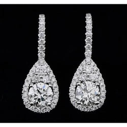 Echt Diamanten Oorbellen Peervorm Ronde Diamanten 4 Karaat Dames Sieraden