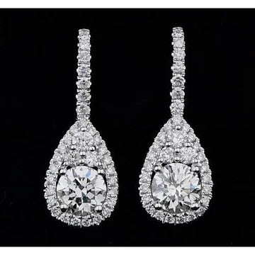 Echt Diamanten Oorbellen Peervorm Ronde Diamanten 4 Karaat Dames Sieraden