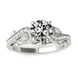 Natuurlijke uit de aarde gewonnen diamant oud geslepen damesring filigraan milgrain witgoud 4 karaat