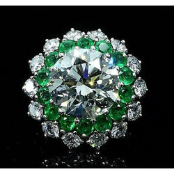 Echte Diamanten Ring 11.60 Karaat Vintage Stijl Colombiaanse Smaragd Nieuw