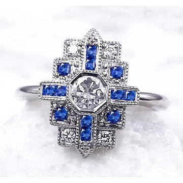 Echt Diamanten Ring 2,50 Karaat Antieke Stijl Ceylon Blauwe Saffier