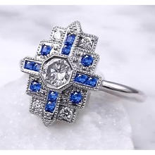 Afbeelding in Gallery-weergave laden, Echt Diamanten Ring 2,50 Karaat Antieke Stijl Ceylon Blauwe Saffier
