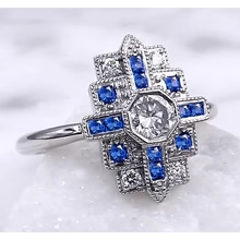 Afbeelding in Gallery-weergave laden, Echt Diamanten Ring 2,50 Karaat Antieke Stijl Ceylon Blauwe Saffier
