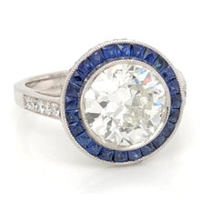 Afbeelding in Gallery-weergave laden, Natuurlijke Diamanten Ring 5 Karaat Halo Ceylonese Blauwe Saffier Milgrain Witgoud
