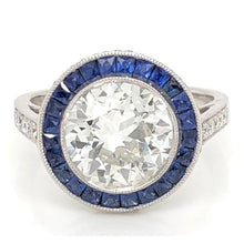 Afbeelding in Gallery-weergave laden, Natuurlijke Diamanten Ring 5 Karaat Halo Ceylonese Blauwe Saffier Milgrain Witgoud

