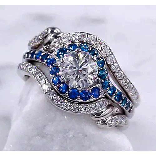 Echt Diamanten Ring Set 3,50 Karaat Blauwe Saffier Damessieraden