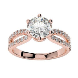 Natuurlijke uit de aarde gewonnen diamanten verlovingsring 3.30 karaat met gespleten schacht in 14K Roségoud