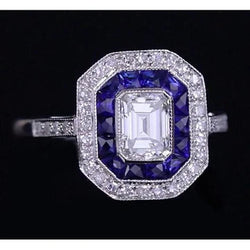 Natuurlijke uit de a aarde gewonnen diamant antieke stijl ring 4.50 karaat blauwe saffieren dames sieraden