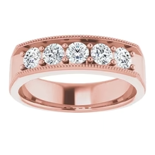 Afbeelding in Gallery-weergave laden, Echt Diamond Comfort Fit trouwring 1 Ct Five Stone Milgrain Roségouden Sieraden
