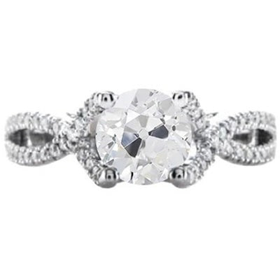 Echt Diamond Old Cut Ring 2,50 Karaat Twisted Split Shank Pave Set Accenten