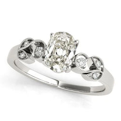 Echte Natuurlijke uit de aarde gewonnen Diamanten Ovale Old Mine Cut Trouwring Milgrain Band 3.50 Karaat
