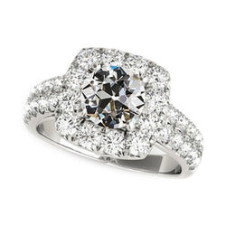Halo Oude Mijnwerker Natuurlijke uit de aarde gewonnen Diamanten Ring Twee Rijen Accenten 5 Karaat Goud Pavé Zetting