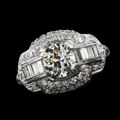 Echt Halo Ronde Diamanten Baguette Ring Oud Europees Antiek 4.50 Karaat