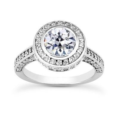 Echt Halo Ronde Oude Mijnwerker Diamanten ring met Accenten Bezel Set 5,75 Karaat